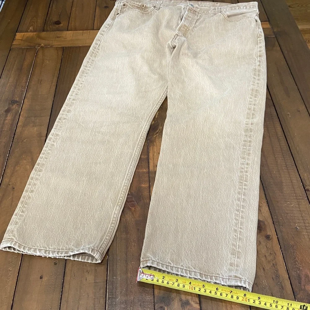 Levis 501 Original Fit Tan Khaki Denim Jeans Mens 44x32 button fly straight leg